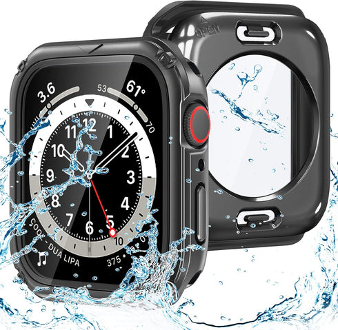 Goton 2 in 1 Waterproof Rugged Case for Apple Watch Screen Protector 44mm Series 6 5 4 SE, 360 Protective Glass Face Cover Hard PC Bumper + Back F...