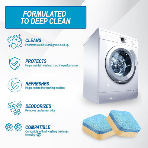 Air Jungles Washing Machine Cleaner Tablets 24 Count, Lemon Scent, Deep Cleaning, Dirt Remover, Clean Laundry Washer Drum and Tub, Compatible with...