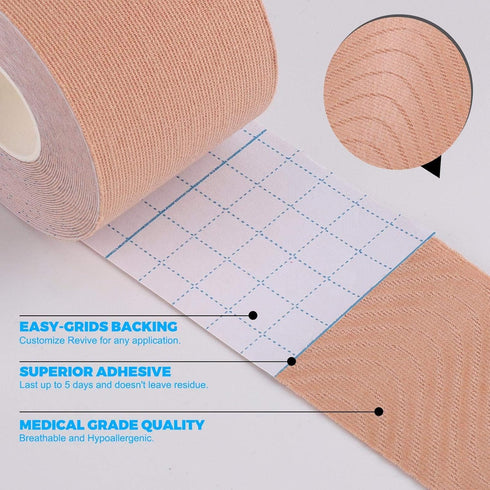 Kinesiology Tape (4 Pack) Athletic Tape 16.4ft Water Resistant Kinetic Uncut Sports Tape for Knees, Ankles, Shoulder, Pain Relief, Injury Recovery...