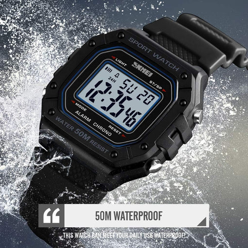 Men Outdoor Sport Digital Watch 5Bar Waterproof Alarm Back Light LED Fashion Chronograph Wristwatches...
