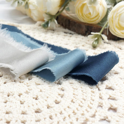 CT CRAFT LLC Frayed Satin Silk Ribbon 1.5" x 10 Yards x 3 Rolls Pearl Grey Dusty Blue Midnight Blue for Christmas Home Decor Gift Wrapping DIY Cra...
