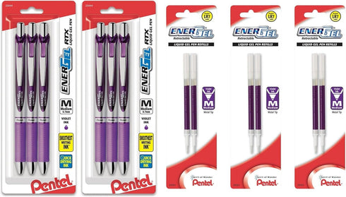 Pentel EnerGel Deluxe RTX Liquid Gel Ink Pen Set Kit (0.7mm 6 Pack/Bundle, Violet)...