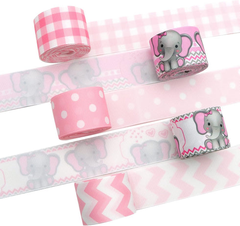 David accessories Elephant Grosgrain Ribbon Tape 1.5" Wide x 25 Yards Total-5 Rolls 5 Yards for DIY Handmade Hair Bow Headwear Wedding Festival Ho...