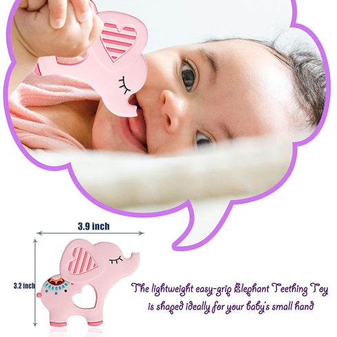 Soft Pink Elephant Teether Toy for Babies 3-6/6-12 Months Silicone Teething Toy Gift for Girls Gum Massager Anxiety Relief Items...