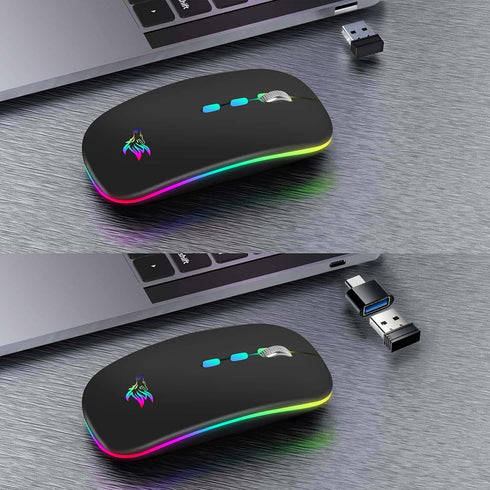 HOTLIFE LED Wireless Mouse, Slim Rechargeable Silent Portable USB Optical 2.4G Wireless Bluetooth Two Mode Computer Mice with USB Receiver and Typ...