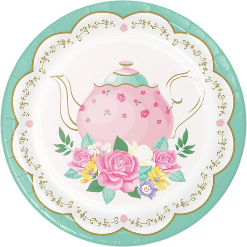 Floral Themed Tea Party Supply Pack Bundle Includes Paper Plates & Napkins for 8 Guests...