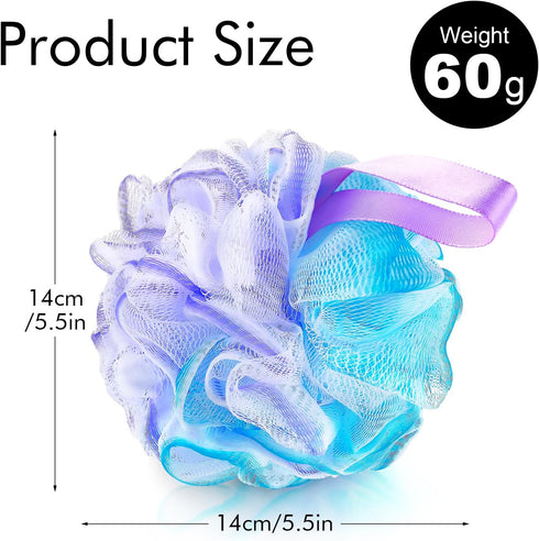 2Pcs Shower Loofahs Bath Sponges, 60g Large Soft Nylon Mesh Puff Balls for Body Wash, Exfoliating Body and Back Scrubber Pouf, Bathing Accessories...