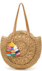 Straw Bag Round Summer Straw Large Woven Beach Bag Purse For Women Vocation Tote Handbags With Pom Poms...