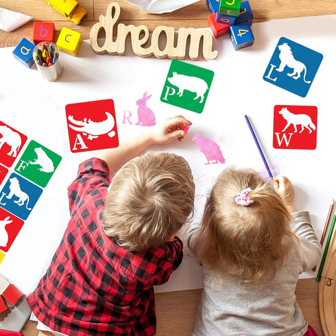 Pack of 26 Stencils for Kids | Animal Shape Stencils with Alphabet Letters | Kids Stencils for Drawing | Drawing Stencils for Kids Ages 4-8 | Kids...