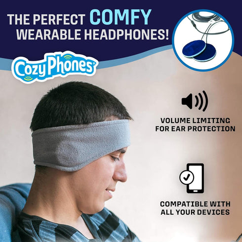 CozyPhones Sleep Headphones - Over Ear Headphones from Ultra Thin Cool Mesh Wired for Side Sleepers, Meditation, Running, Laptop, and Phone - Gray...