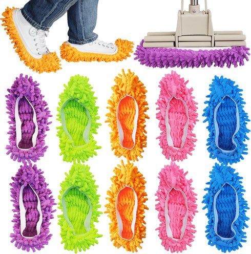 10 Pcs Shoes Cover Dust Duster, Washable Mop Slippers Shoes for Floor Cleaning, Reusable Microfiber Duster Mops for House, Office, Bathroom, Kitch...