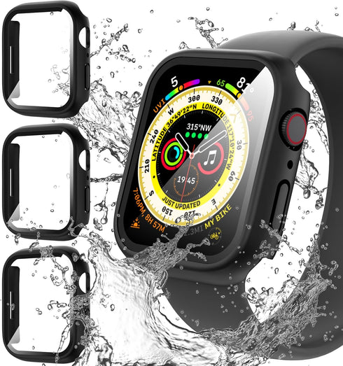 Suoman 3-Pack for Apple Watch Series 6 5 4 44mm Waterproof Case, 360° All-Round Protective Hard PC Tempered Glass Screen Protector for iWatch Seri...
