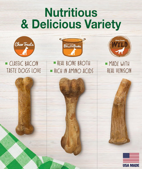 Nylabone Healthy Edibles Natural Dog Chews Long Lasting Ham, Bacon, & Venison Flavor Treats for Dogs, Medium (5 Count)...
