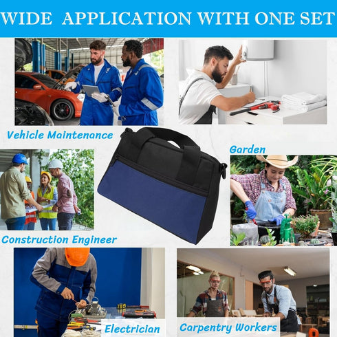 14 Inch Wide Mouth Tool Bag, Oxford Tool Tote Bag for Men, Large Capacity Handbag for Electricians, Multi-function Tool Organizer Pouch Storage Wr...