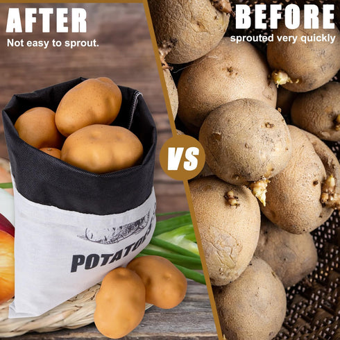Potato Onion Storage Bag, Fabric Onion and Potatoes Storage Bag, Washable Garlic Potatoes Onions Keeper with Drawstring for Pantry, 2 Pack (Potato...
