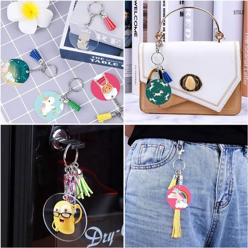 Audab 120pcs Acrylic Keychain Blanks for Vinyl Kit Including 30pcs Clear Acrylic Blanks, 30pcs Keychain Tassels, 30pcs Key Rings and 30pcs Jump Ri...
