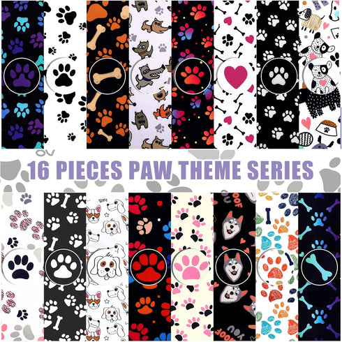 16 Pieces Dog Bone Paws Fabric Paw Print Fabric Retro Fabrics Sewing Fabric Animal Themed Pattern Decorative Fabric Animal Themed Pattern Bone Pri...