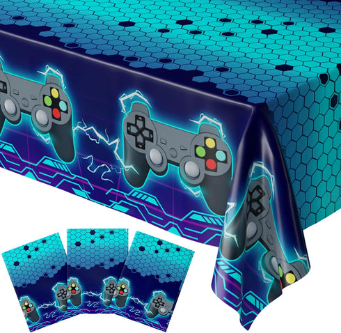 Blue Orchards Video Game Table Cover (Neon Blue) - Pack of 3-54"x108" XL - Gamer Party Supplies, Gamer Themed Decorations, Party Decorations for B...