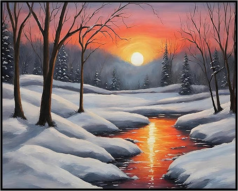 Posterizer 1 pcs-snowy winter sunrise nature scene-Landscape & Nature Art-GIft for Men Women Teens-Living Room Bedroom Decor- unframed wall art...
