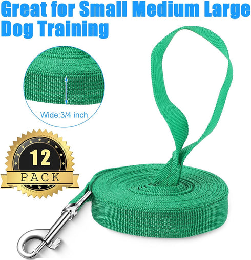 12 Pieces Long Training Leash for Dogs Bulk Nylon Puppy Chain Leash for Small Medium Large Dogs 3/4 Inch Puppy Traction Rope for Training Playing ...