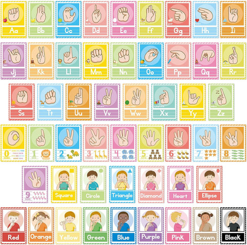 gisgfim 51Pcs ASL Alphabet Line Bulletin Board Set Sign Language Flash Cards ABC Number Learning American Sign Language Poster for Kid Toddler Cla...