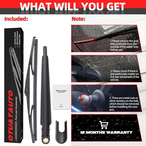 Replacement for Hyundai Tucson 2010-2015, Rear Windshield Wiper Arm Blade Set - OTUAYAUTO Factory OEM Style 988111H000...