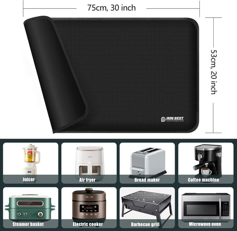 Heat Resistant Mat for Air Fryer Site, Fireproof Silicone Mat for Kitchen Countertop, Non-slip and Waterproof, Countertop Protector (Black, 30"X20...