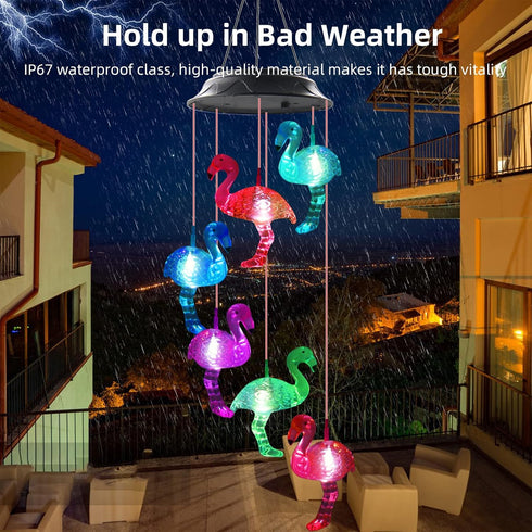 Flamingo Solar Wind Chimes for Outside, Waterproof LED Solar Powered Memorial with Lights, Housewarming Gifts for Garden Outdoor Patio Yard Lawn D...