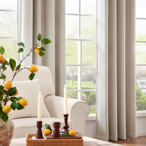 jinchan Blackout Linen Textured Curtain 84 Inches Long for Living Room Thermal Insulated Grommet Top Window Drape for Bedroom 38x84 Greyish Beige ...
