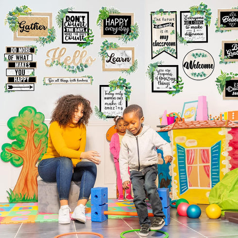 26 Pieces Eucalyptus Classroom Bulletin Board Set Classroom Positive Sayings Accents Inspirational Cutouts Motivational Gallery Signs for Back to ...