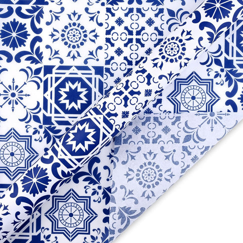 50 Sheets Moroccan Mosaic Tissue Paper,19.7 x 28 Inch Gift Wrapping Tissue Paper Blue Tiles Partern Art Tissue for Wedding Invitation Bridal Showe...