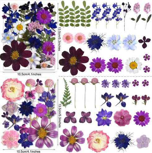 150PCS Purple Dried Pressed Flowers with Butterfly Stickers - YouthBro Real Nature Flowers Set for Resin DIY Jewelry Candle Soap Vase Making Nail ...