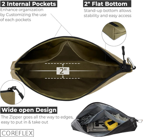 3 Pack Premium Tool Pouch Zipper Bag with internal pockets, 12inch Tool Bag, Multipurpose Storage pouch, Flat Bottom with YKK Zipper for Tools, Ga...