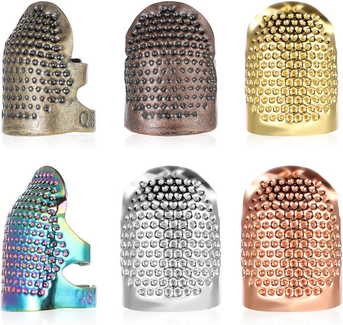 Tyqour 6Pcs Sewing Thimble, Metal Adjustable Thimbles for Hand Sewing, Thimbles for Hand Quilting, Sewing Thimble Finger Protector, DIY Sewing Too...