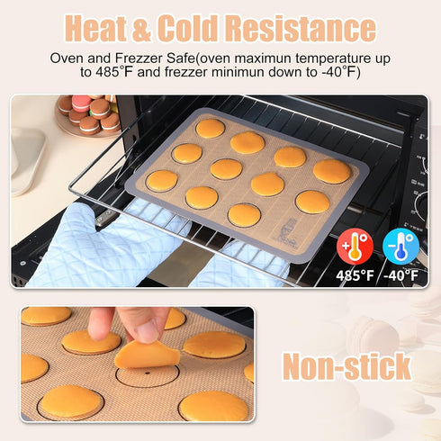 Silicone Baking Mat Macaron - Set of 3 (2 Half Sheet Liners and 1 Quarter Sheet), Non Stick Silicon Cookie Oven Liner For Macaroons, Bake Pans, Pi...