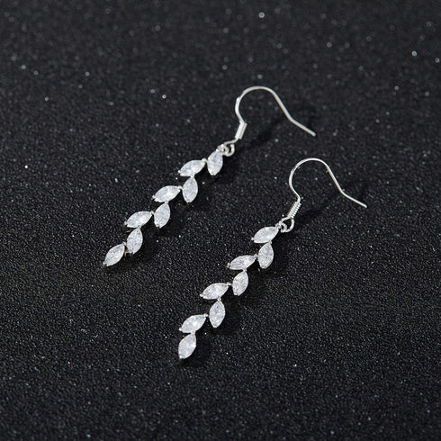 SWEETV Marquise Wedding Dangle Earrings for Brides Bridesmaid, Crystal Long Bridal Earrings for Women Prom...