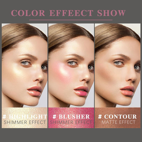 3Pcs Contour Highlighter Cream Blush Stick for Cheeks Eyes Lips Lightweight Dewy Finish Blush Stick Waterproof Long Lasting Contour Stick Trio Wan...