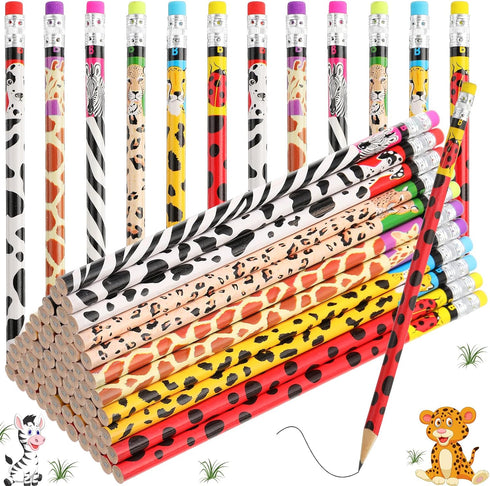 Zhehao 36 Pcs Jungle Theme Pencils Back to School Animal Print Pencils with Eraser Wood Safari Pencils Bulk Jungle Animal Birthday Party Favor Sup...