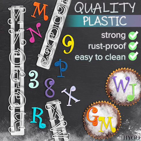 Fondant Letter Cutters for Cake Decorating – Plastic Alphabet Fondant Cutters with A-Z Letters and 0-9 Numbers (9.84" L × 0.98" W) with Multipurpo...