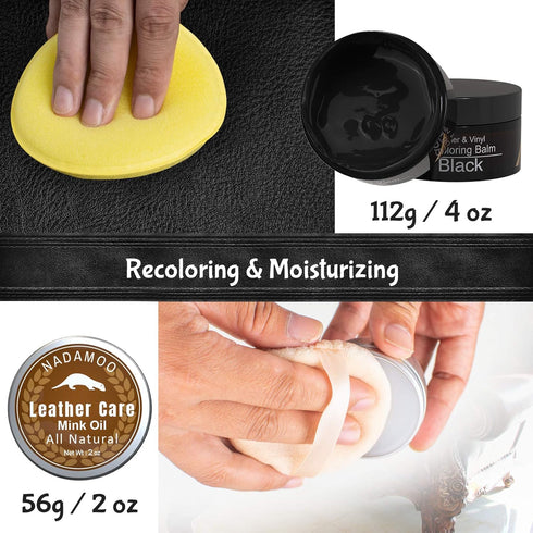 NADAMOO Black Leather Recoloring Balm with Mink Oil Leather Conditioner, Leather Repair Kits for Couches, Restoration Cream Scratch Repair Leather...