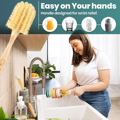 Bottle and Straw Brush Cleaning Set - Ergonomic & Plastic Free Bamboo Bottle Brush, All in One Bottle Cleaning Set, Sturdy Eco Friendly Water Bott...