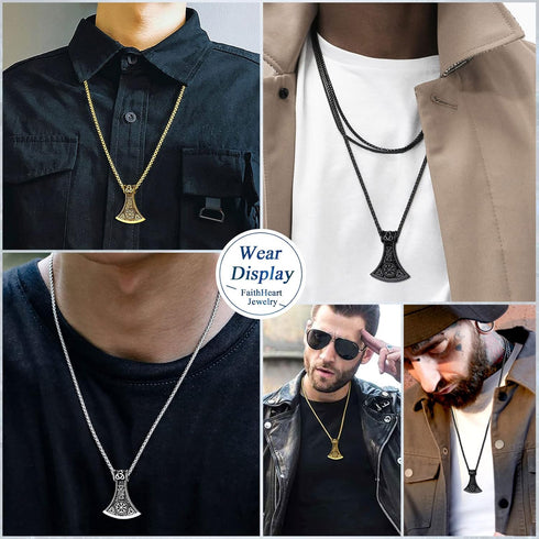 FaithHeart Viking Axe Pendant Necklace for Men Women Stainless Steel Norse Vikings Jewelry with Delicate Gift Packaging...
