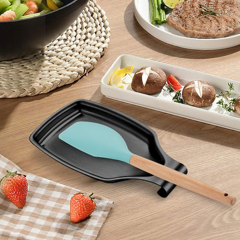 LIANYU Black Spoon Rest for Kitchen Counter, Stainless Steel Spoon Holder for Stove Top, Spatula Spoon Ladle Utensil Holder with Square Bottom, He...