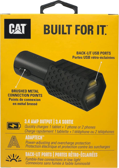 CAT Dual USB DC Vehicle Adapter (3.4 AMP) - Multi USB Port Fast Car Charger for Charging Multiple Phones, Tablets, Devices, Or Smart Phone Accesso...