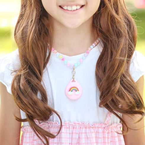 Cute Airtag Necklace Holder for Kids Girls, 2 Pack Love Heart and Rainbow Case Cover for Apple Airtag......