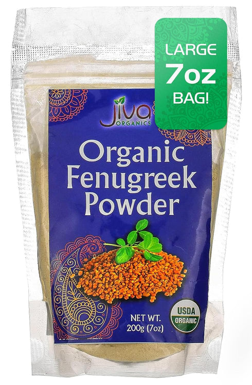 Jiva Organics Organic Fenugreek Powder 7oz Bag - Gluten Free, Non-GMO, Methi Powder, Pure, Raw & Natural - Great As A Spice Or Even For Hair Growt...