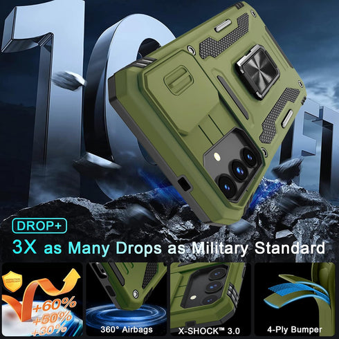 DEERLAMN for Samsung Galaxy S24+ Plus Case with Slide Camera Cover+Screen Protector (1 Pack), Rotated Ring Kickstand Military Grade Shockproof Pro...