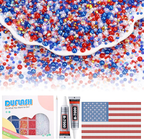 14400PCS Blue Red Flatback Pearls Rhinestones,B7000 Jewelry Glue with Flat Back Pearl and Resin Rhinestones for Crafts,Tumblers,Shoes,Nails,Face A...