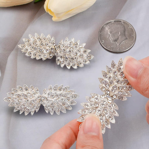 Cloak Clasp Fasteners, 3 Pairs 2.45'' Silver Clips with Rhinestone Sweater Clips Vintage Cape Sew On Hooks and Eyes Clasps Cardigan Clips for Cape...