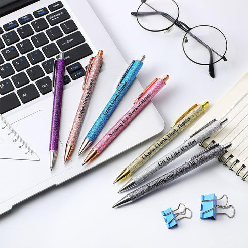 7 Pcs Funny Nurse Pens Glitter Metal Pen for Nurses Appreciation Gifts Black Ink Ballpoint Pens Retractable Ballpoint Pens Funny Gifts for Kids St...